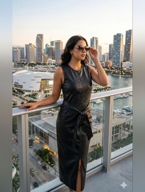 Calvin Klein Black Faux Leather Zip-Back Top